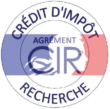 : Logo officiel du Crédit d’impôt recherche (CIR), avec le profil de Marianne en fond et les mots "AGRÉMENT CIR" au centre.