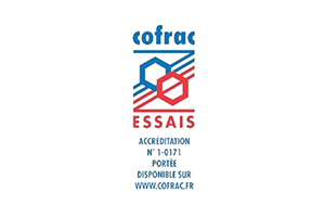 Logo Cofrac – ESSAIS, indiquant l’accréditation n°1-0171 pour les analyses, avec les coordonnées du site www.cofrac.fr.